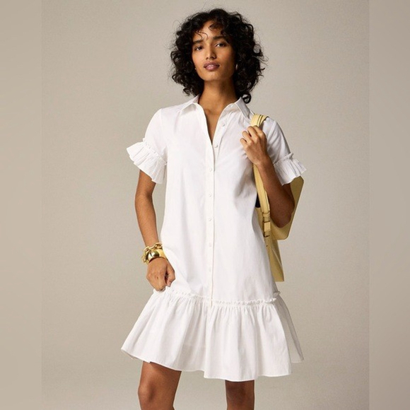 J.CREW Dresses & Skirts - J.Crew Amelia Shirtdress 100% Organic Cotton Poplin With Ruffles Women’s XXL